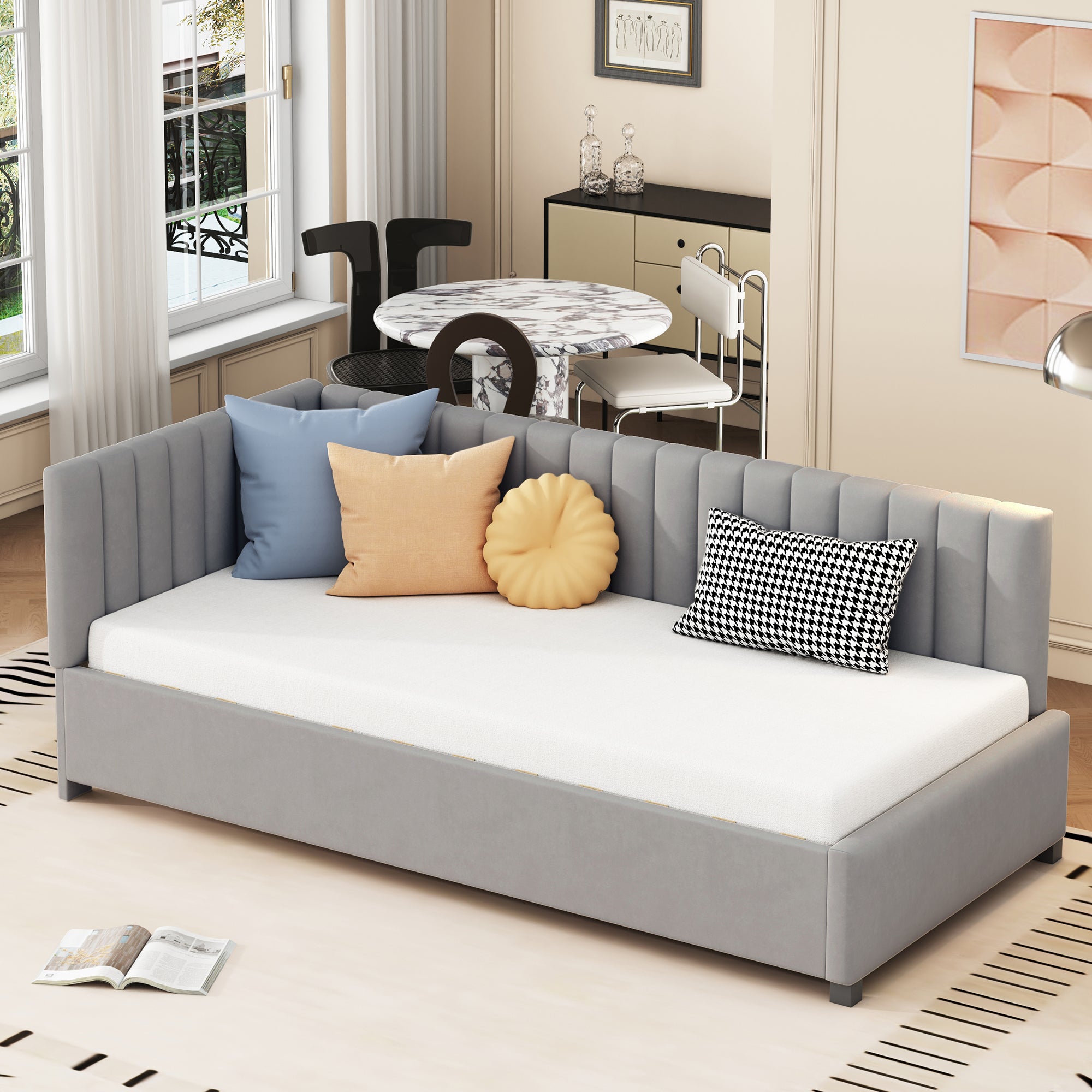 Łóżko dziecięce 90 x 200 cm - Sofa rozkładana - welur - stelaż - szary