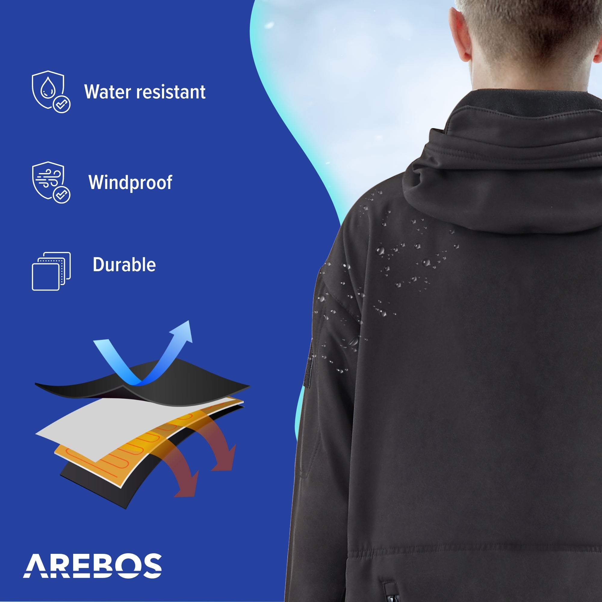 AREBOS Veste thermique chauffante Veste de sport chaude Veste d'extérieur unisex M - 8