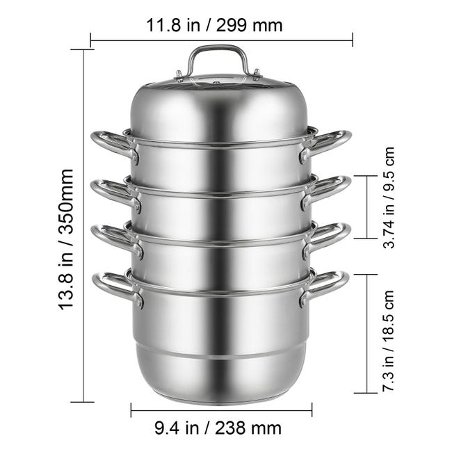 Cuiseur Vapeur 5 Étages Inox 304 Ø30 Cm – Grande Capacité, Compatible Induction, Couvercle Verre