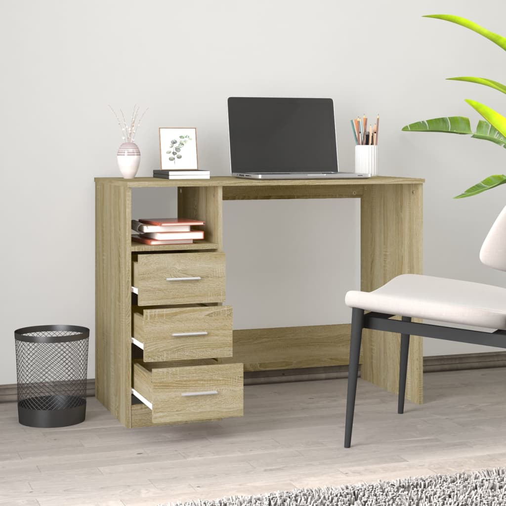 Bureau，Table de travail，Table d'étude avec tiroirs Chêne sonoma 102x50x76 cm Bois d'ingénierie CWV80098 - 3