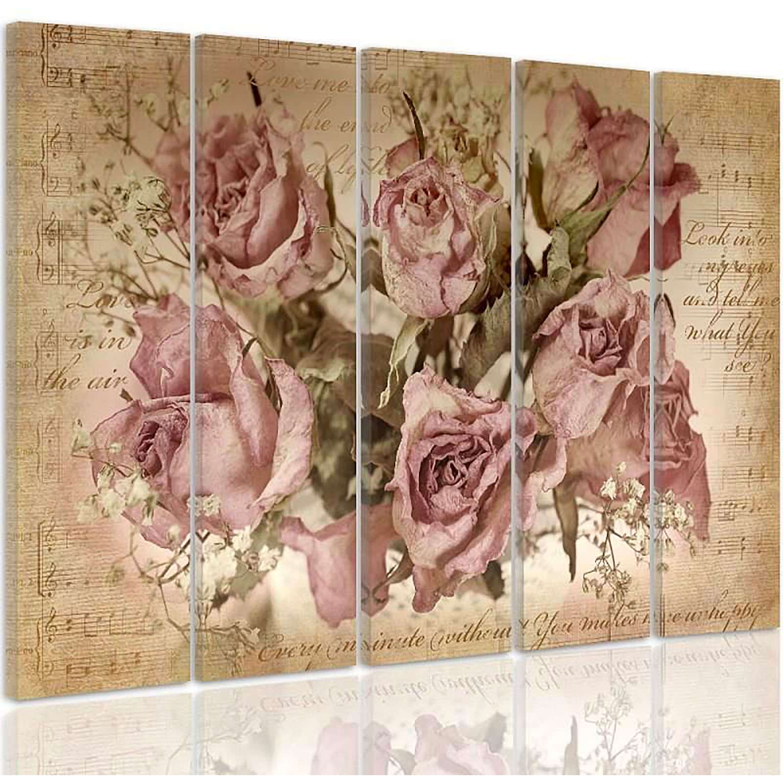 Tableau roses sur l'arrière-plan de la notation musicale - 100 x 70 cm - 2