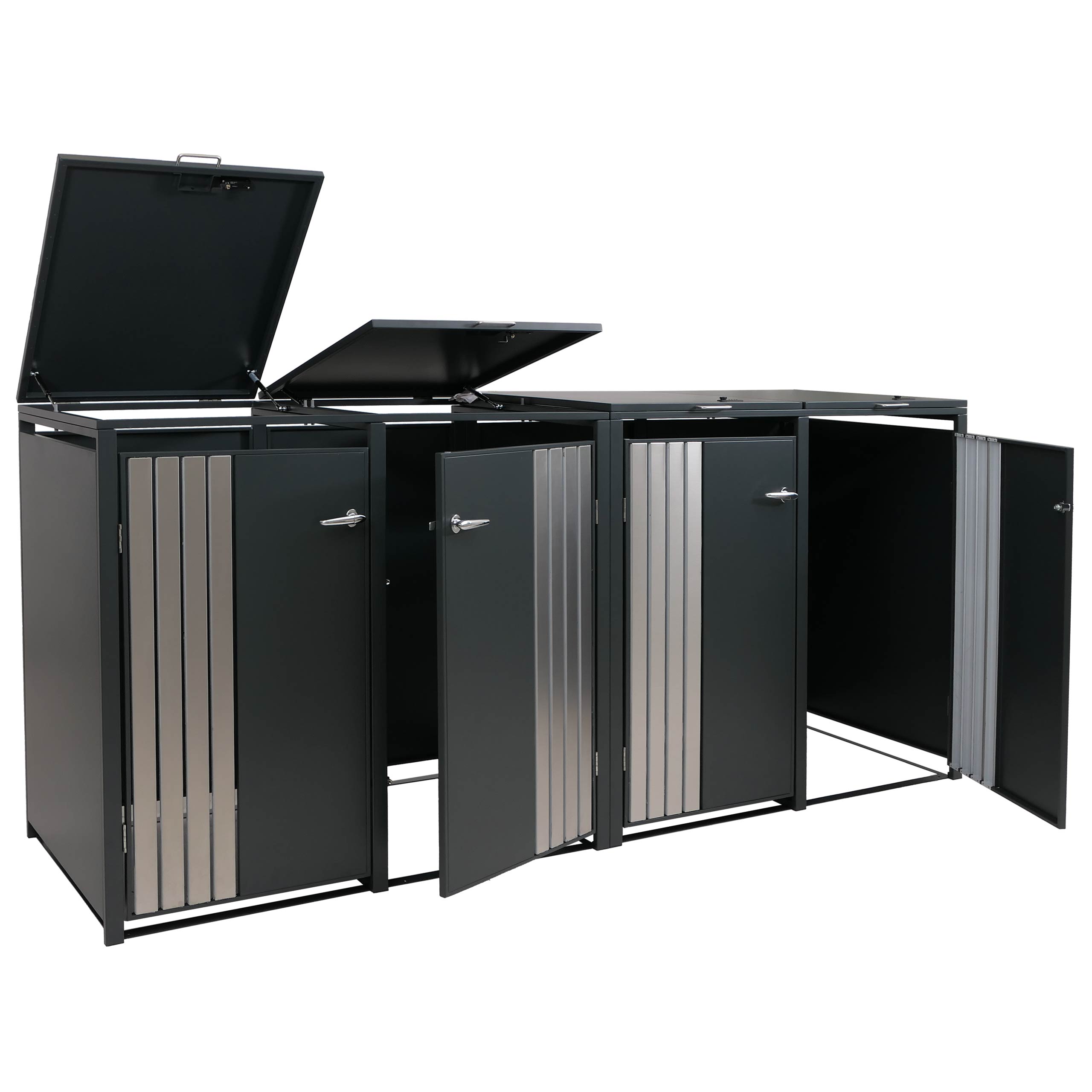 Osłona na 4 pojemniki na śmieci HWC-O67, schowek na pojemniki na śmieci z pokrywą, metal 122 x 264 x 84 cm 104 kg ~ antracytowa stal szlachetna