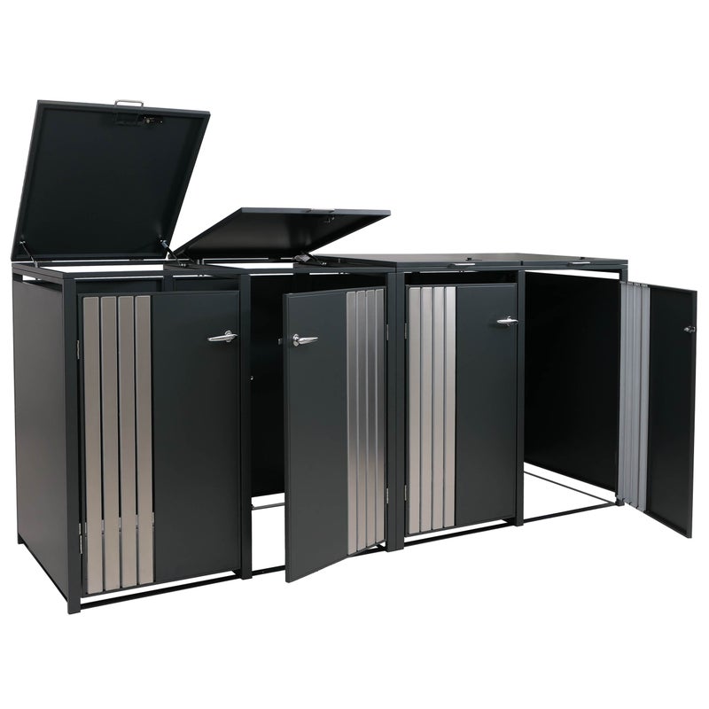 Osłona na 4 pojemniki na śmieci HWC-O67, schowek na pojemniki na śmieci z pokrywą, metal 122 x 264 x 84 cm 104 kg ~ antracytowa stal szlachetna