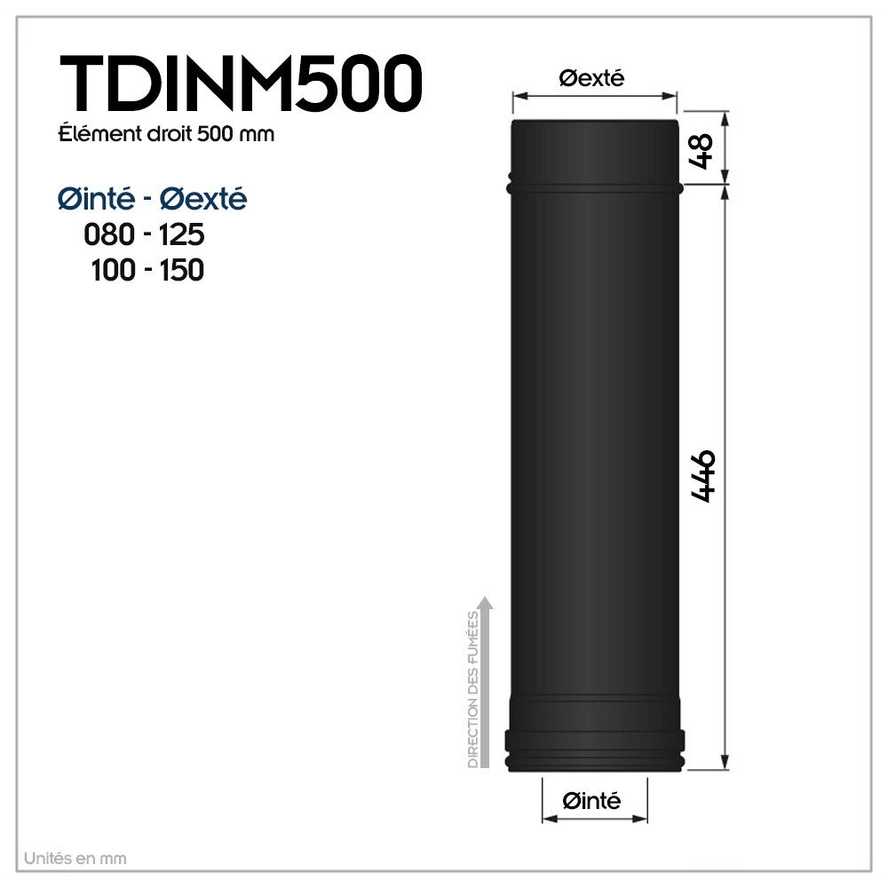 TDI Conduit concentrique en acier inoxydable polycombustible Noir longueur 50 cm Ø80-125 - à l'unité - 3