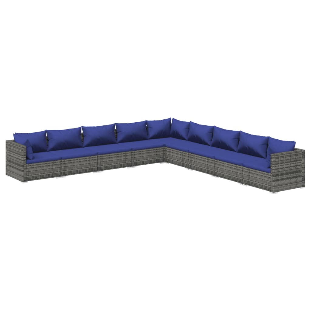 Maison Exclusive - Set Divani da Giardino 9 pz con Cuscini in Polyrattan Grigio - 2