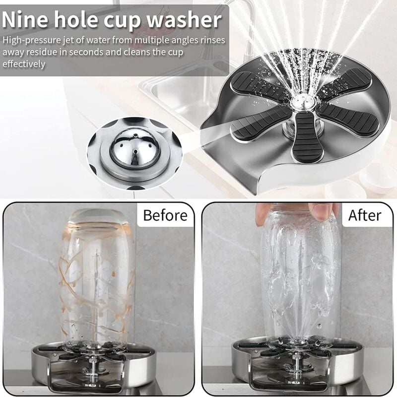Rinceuse à Verres En Acier Inoxydable 304 - Haute Pression, Avec Bac D'égouttage - Pour Cuisine, Café, Bar