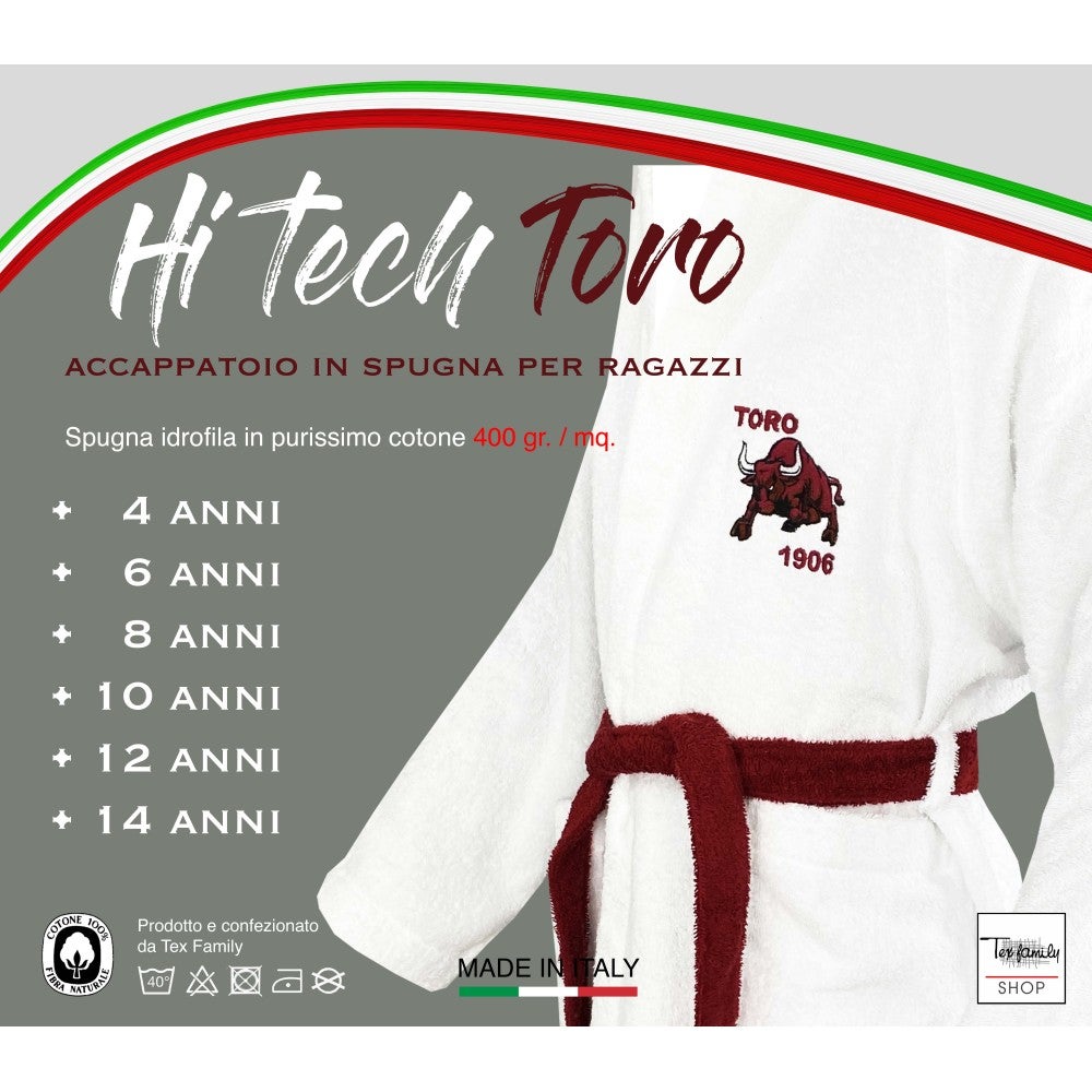 ACCAPPATOIO TORO TORINO BIMBO bambino RAGAZZO IN SPUGNA di puro cotone MADE IN ITALY 8 ANNI - 2