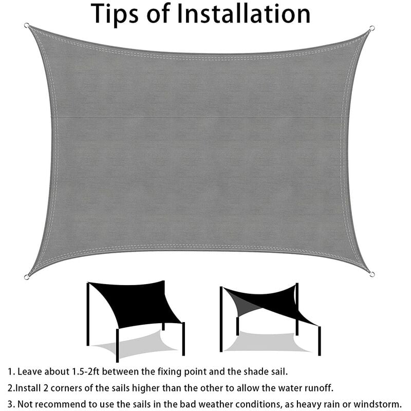 Voile d'ombrage 3 x 5 m - Auvent extérieur imperméable avec protection UV pour terrasse de jardin - 5