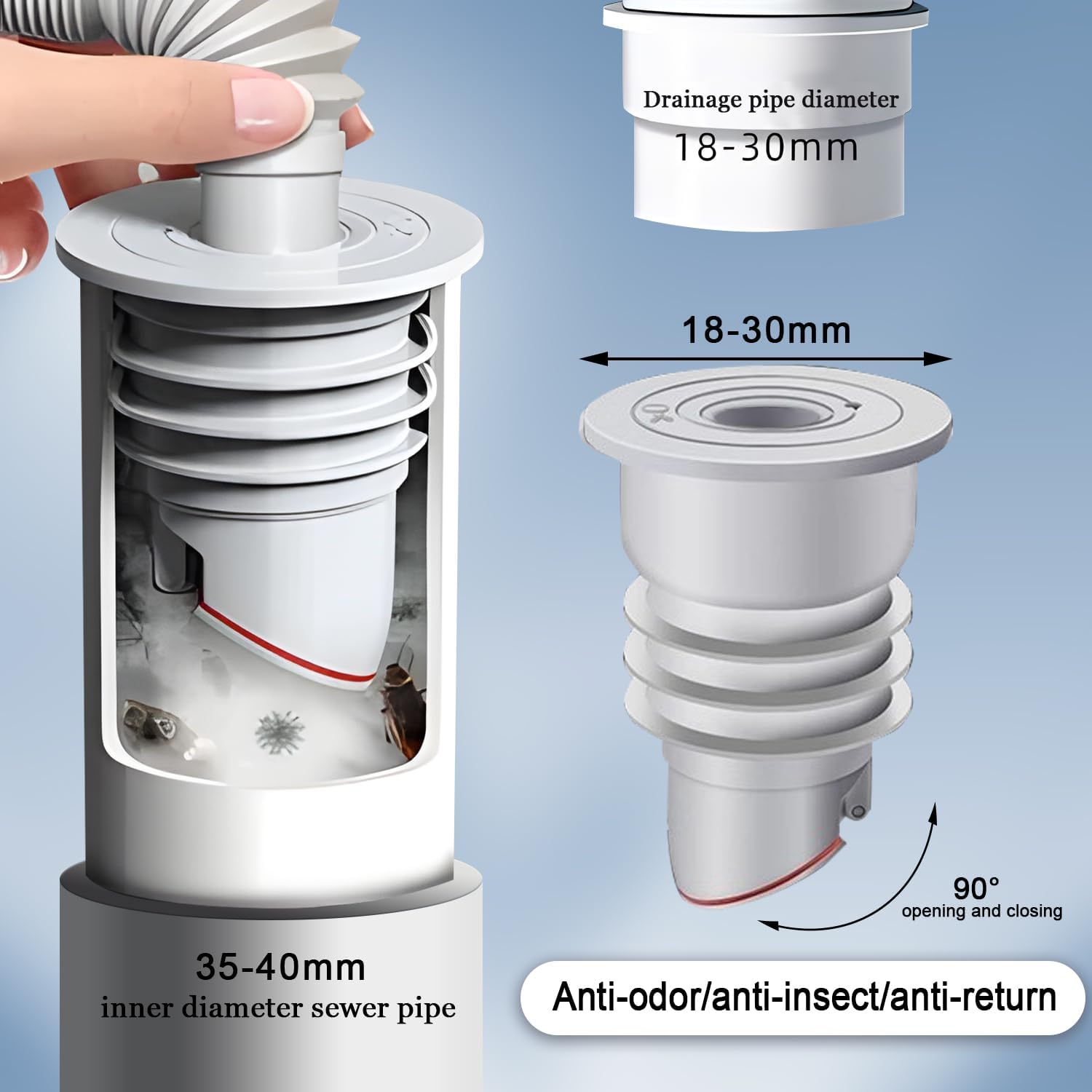 2 Joints de Machine à Laver, Bouchon Anti-Odeur pour Tuyau d'Évacuation, Bague d'Étanchéité pour Cuisine (35-40 mm) - 2