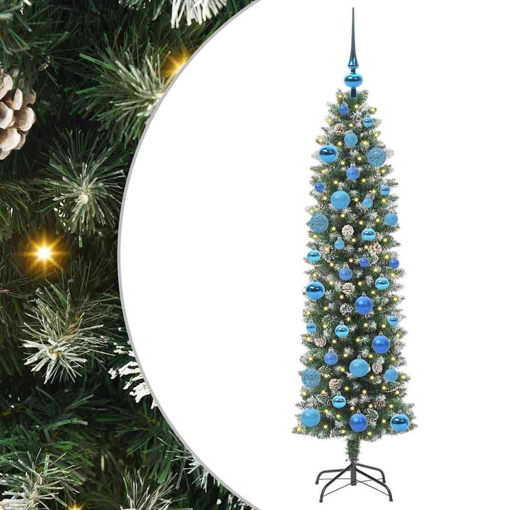 Sztuczne smukłe drzewo bożonarodzeniowe Zielono-biały 150 cm