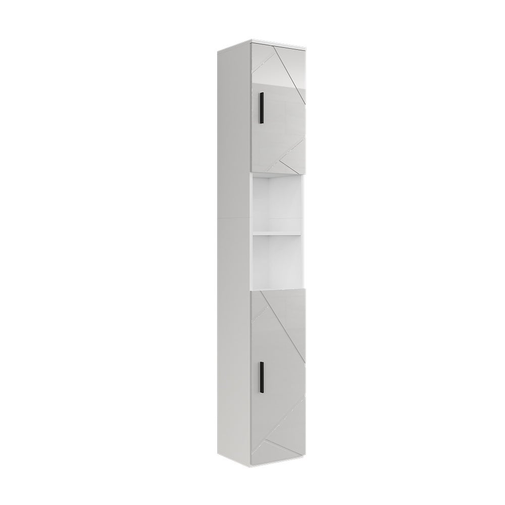 Vicco Wysoka szafka Irma, Biały/biały wysoki połysk, 30 x 190 cm z 2 drzwiami