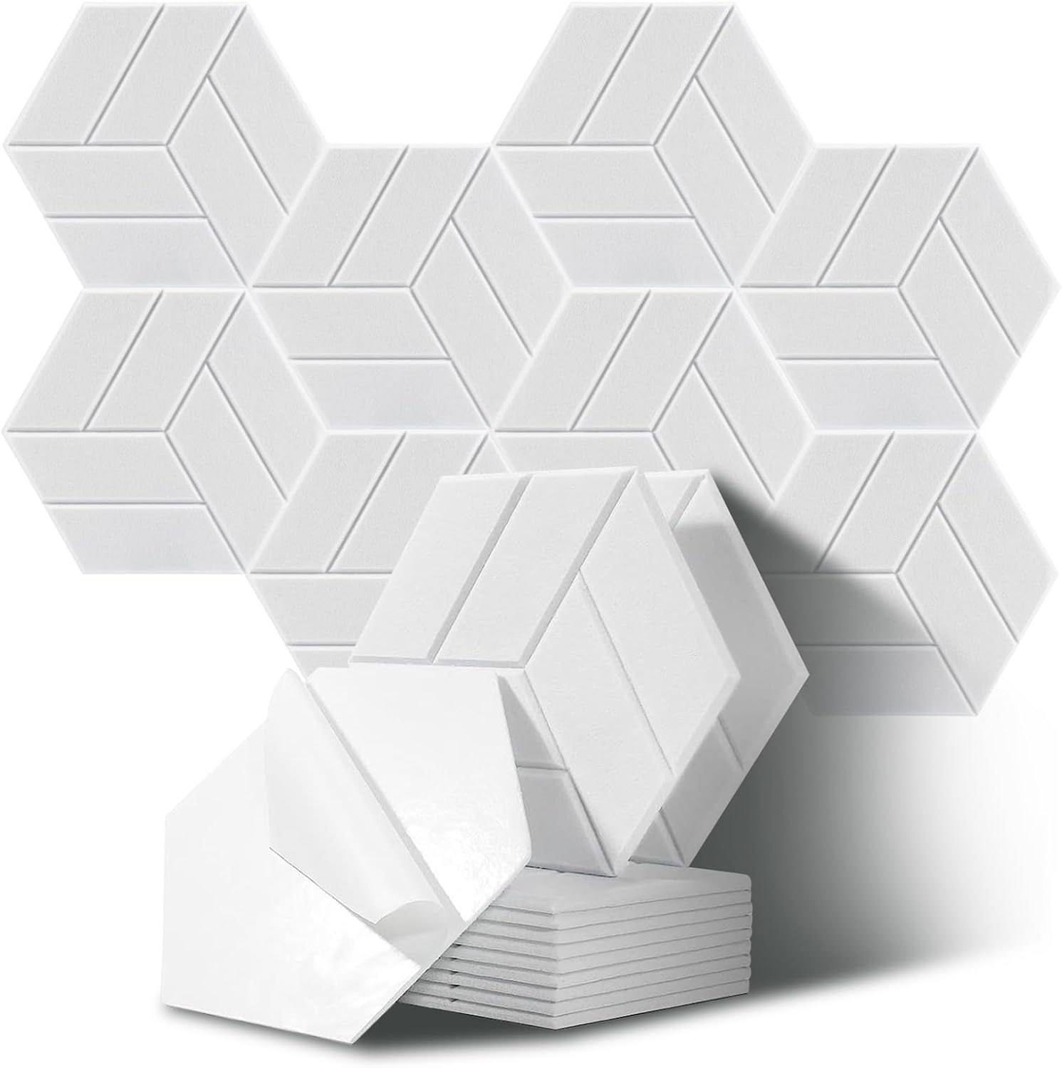 Sześciokątne panele akustyczne do studiów, biur i sal zabaw, opakowanie 12 sztuk, białe (30 x 26 x 0,9 cm)