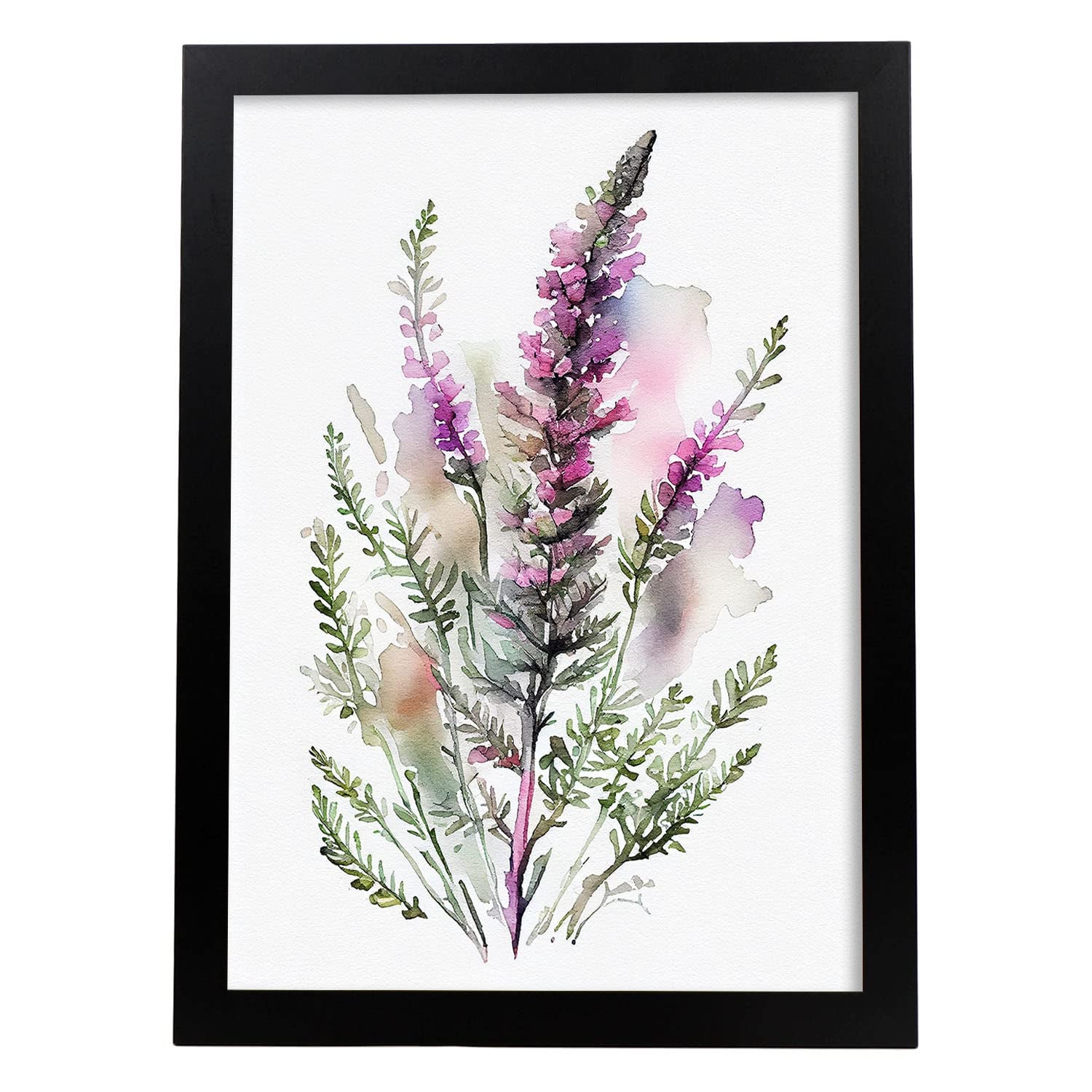 Nacnic poster de brezo estilo nórdico ilustraciones de botánica con flores y plantas en acuarela diseño moderno y modelo 2 a3 con marco negro