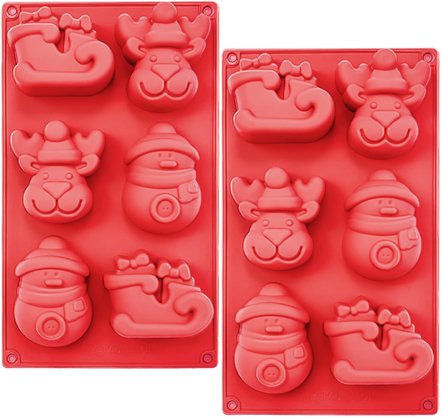 Forma na czekoladki świąteczne, zestaw 2 elementów, 6 silikonowych wgłębień świątecznych, forma na cukierki, forma do ciasta z powłoką nieprzywierając