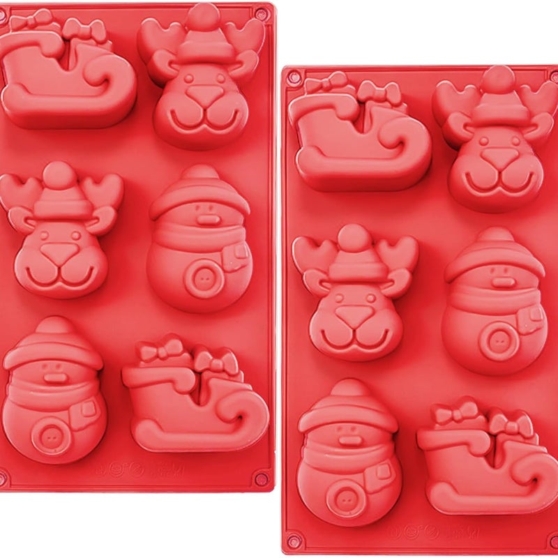 Forma na czekoladki świąteczne, zestaw 2 elementów, 6 silikonowych wgłębień świątecznych, forma na cukierki, forma do ciasta z powłoką nieprzywierając