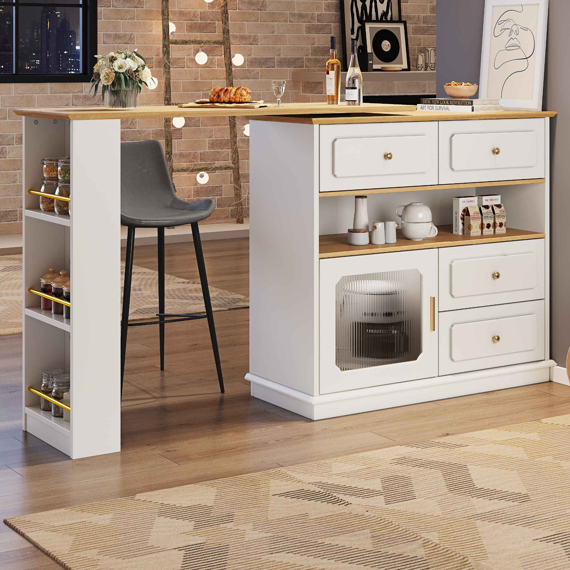 Table de Bar Extensible avec Rangement, Design Rotatif à 360°, Table de ...