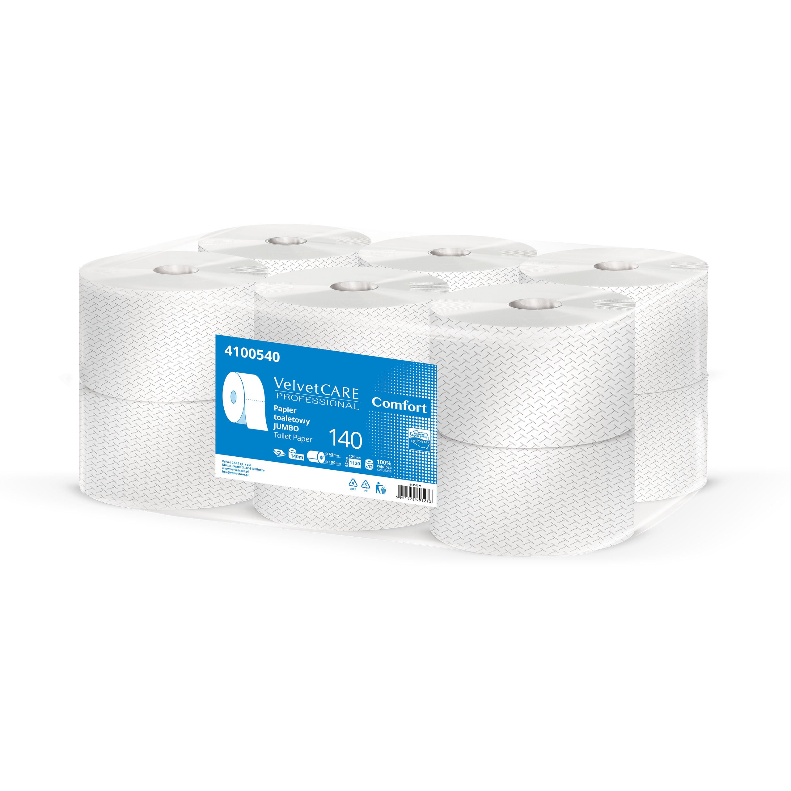 Papier toaletowy Velvet Care Professional jumbo 140 metrów 2 warstwy 12szt