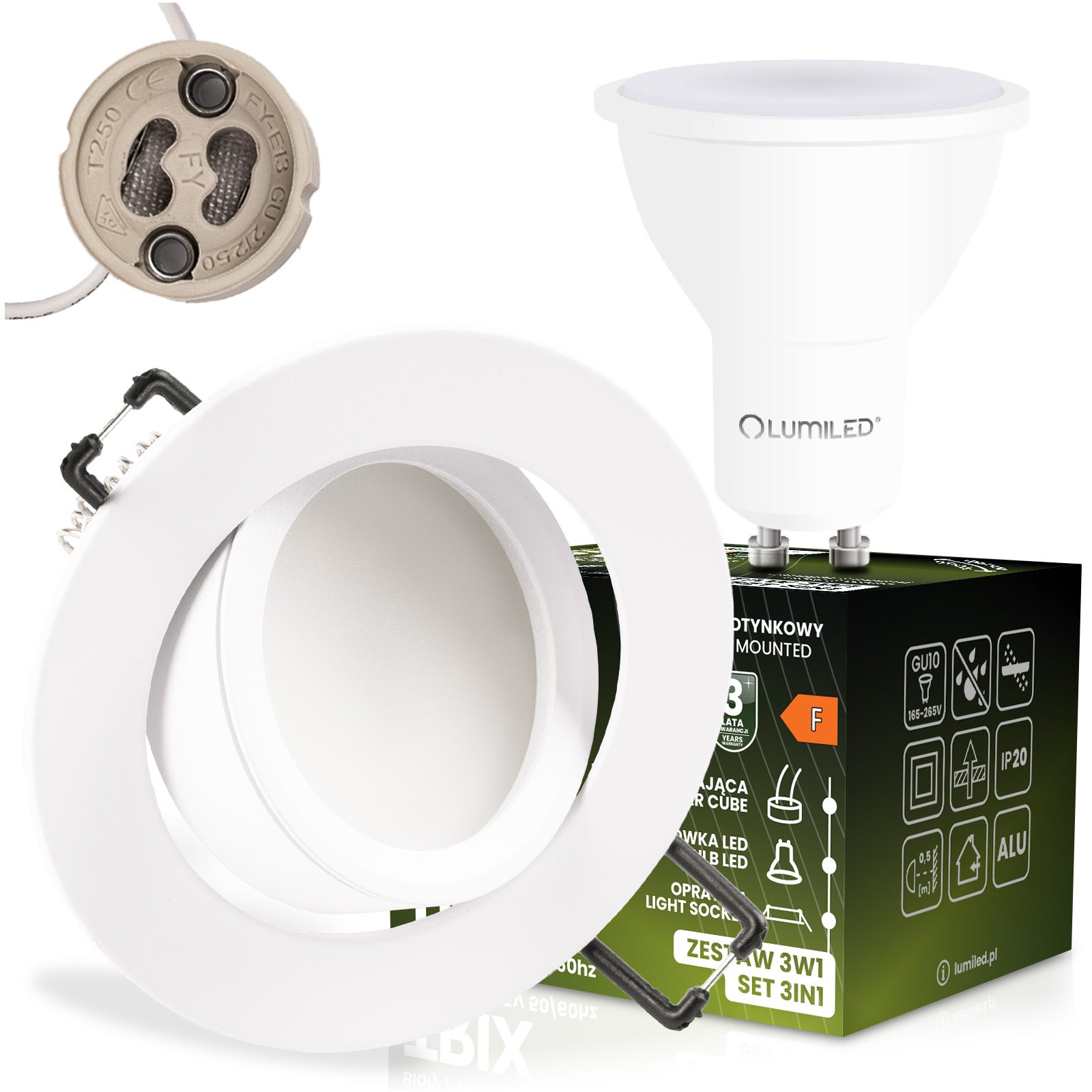 Oprawa Halogenowa Oczko Lumiled Podtynkowa Okrągła Ruchoma 3w1 GU10 6W 4000K Neutralna biel Biały mat