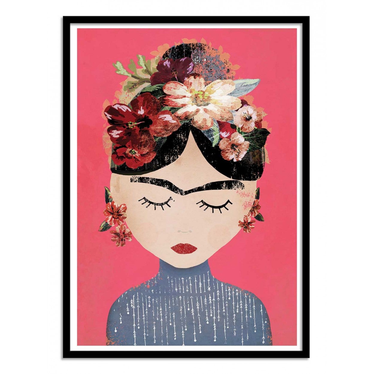 Art-poster - frida pink version - treechild - con marco negro 50 x 70 cm