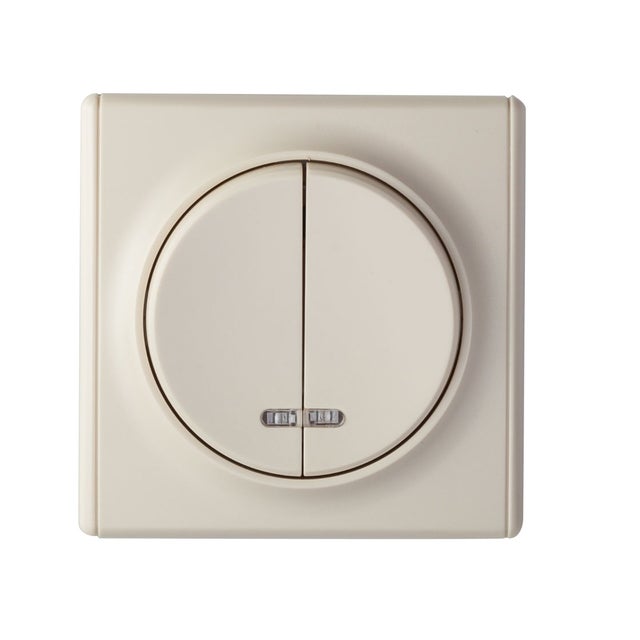 Interrupteur double, simple allumage, témoin LED, 1 voie, encastré, avec plaque de finition Florence - beige