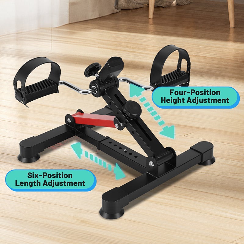 Mini bicicleta estática dobrável com pedais - - Para treinar pernas e braços - Musculação Preto e vermelho - 4