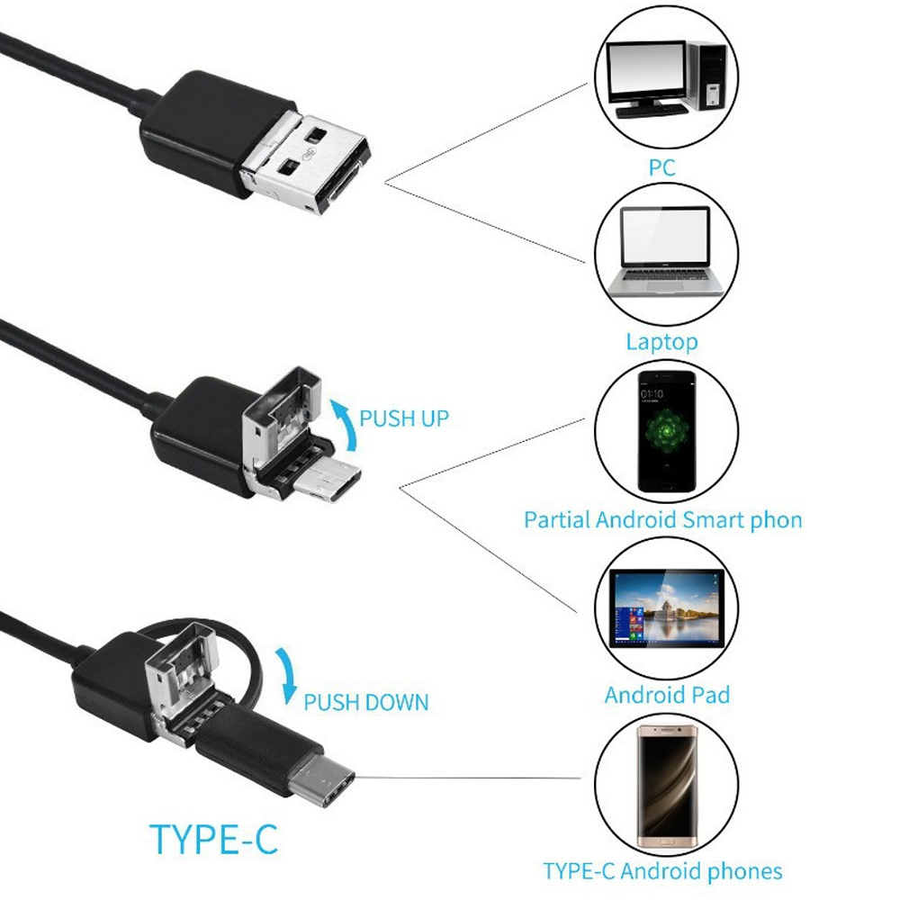 (3.5M)Endoscopique Caméra d'inspection de,3 en 1 USB Camera Endoscopique, Endoscopique Type C de portée avec LED pour Smartphone Android et iOS, - 3
