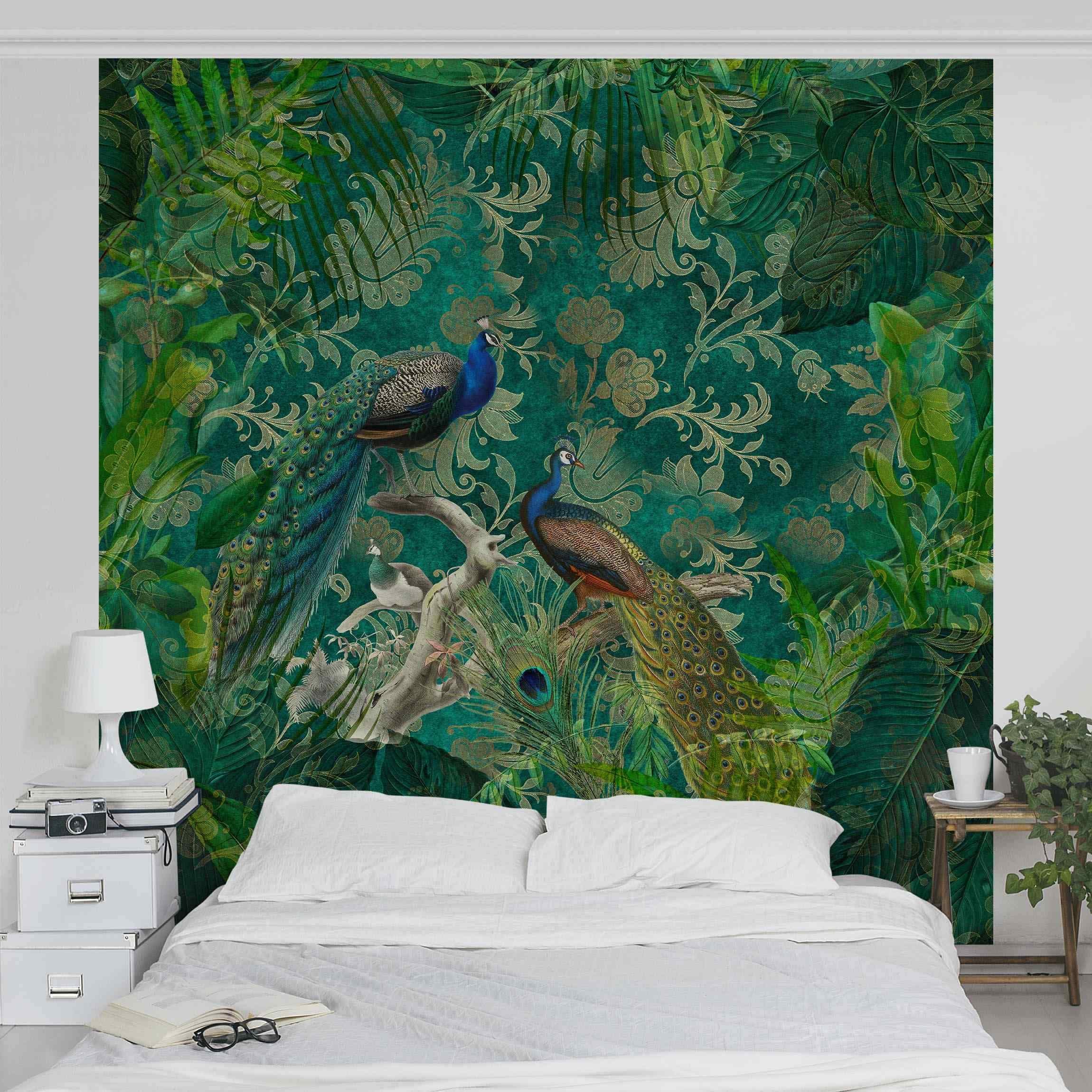 Papel pintado fotomural tropical arte vintage animales 310 - salón dormitorio cocina pasillo - tnt 336 x 336 cm smart