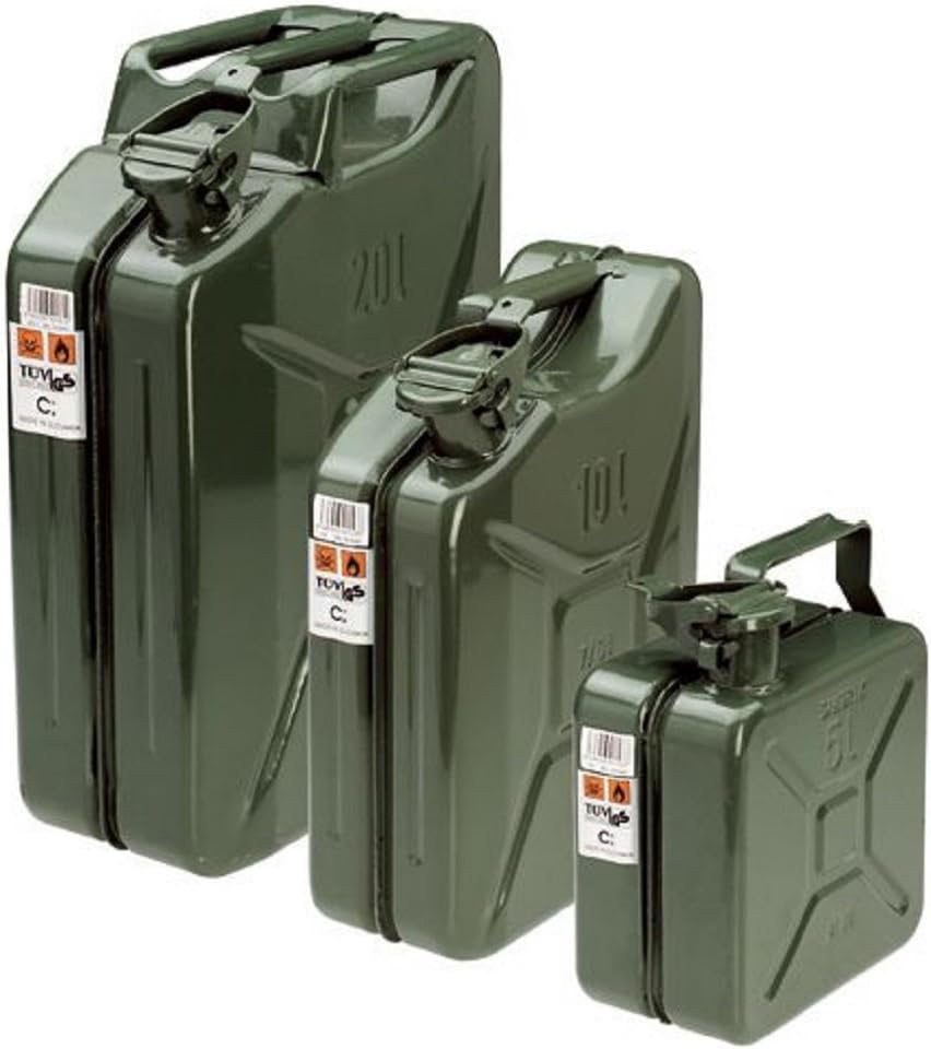 Oxid7® Tanica Carburante In Metallo 20L Con Beccuccio – Omologata UN Per Benzina, Diesel E Bioetanolo, Verde Oliva