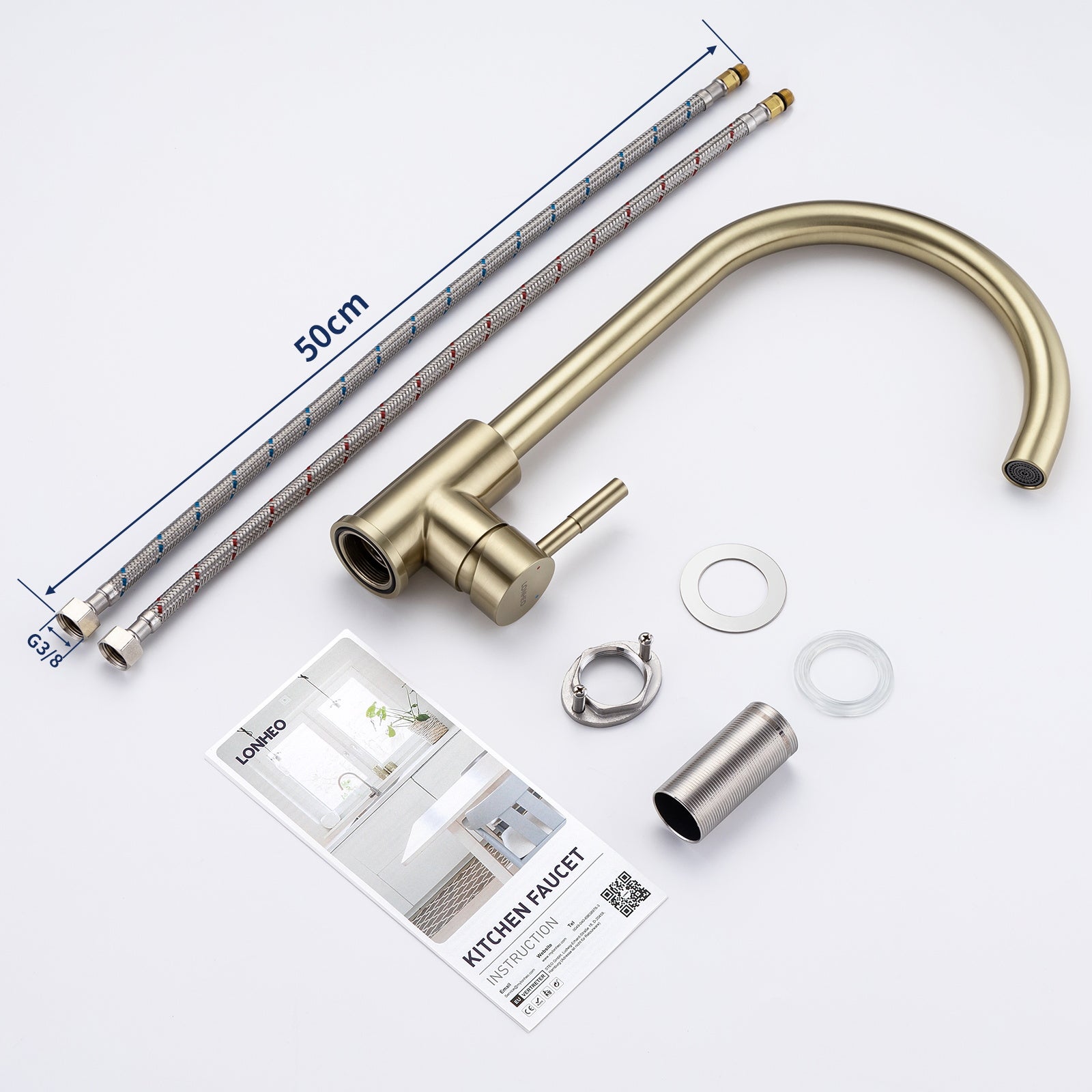 Lonheo Max Rubinetto Cucina U-Forma Rotante a 360°,ad Acqua Fredda e Calda,in Acciaio Inossidabile con Sguazzatore Demotabile,Dorato,Modello UE - 5