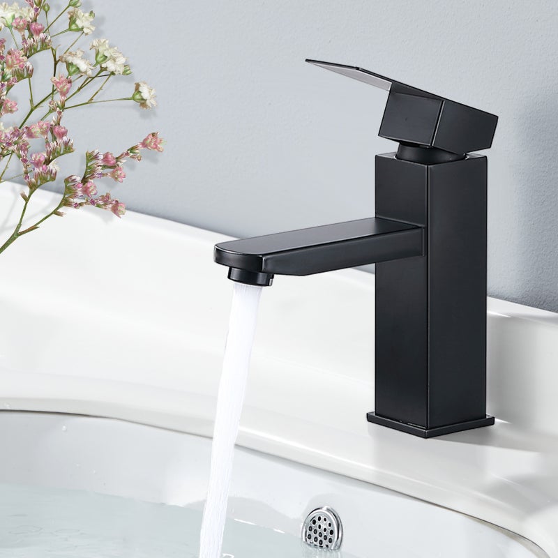 Czarny mosiężny kran mieszaczowy do umywalki, kran jednouchwytowy do łazienki, woda ciepła i zimna