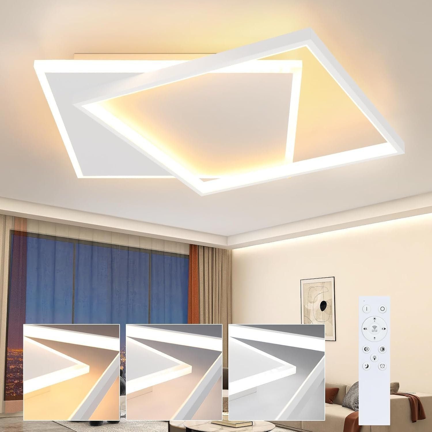 ZMH Lampa sufitowa LED Lampa sufitowa LED 44W Ściemnialna Kwadratowa Biała Sypialnia