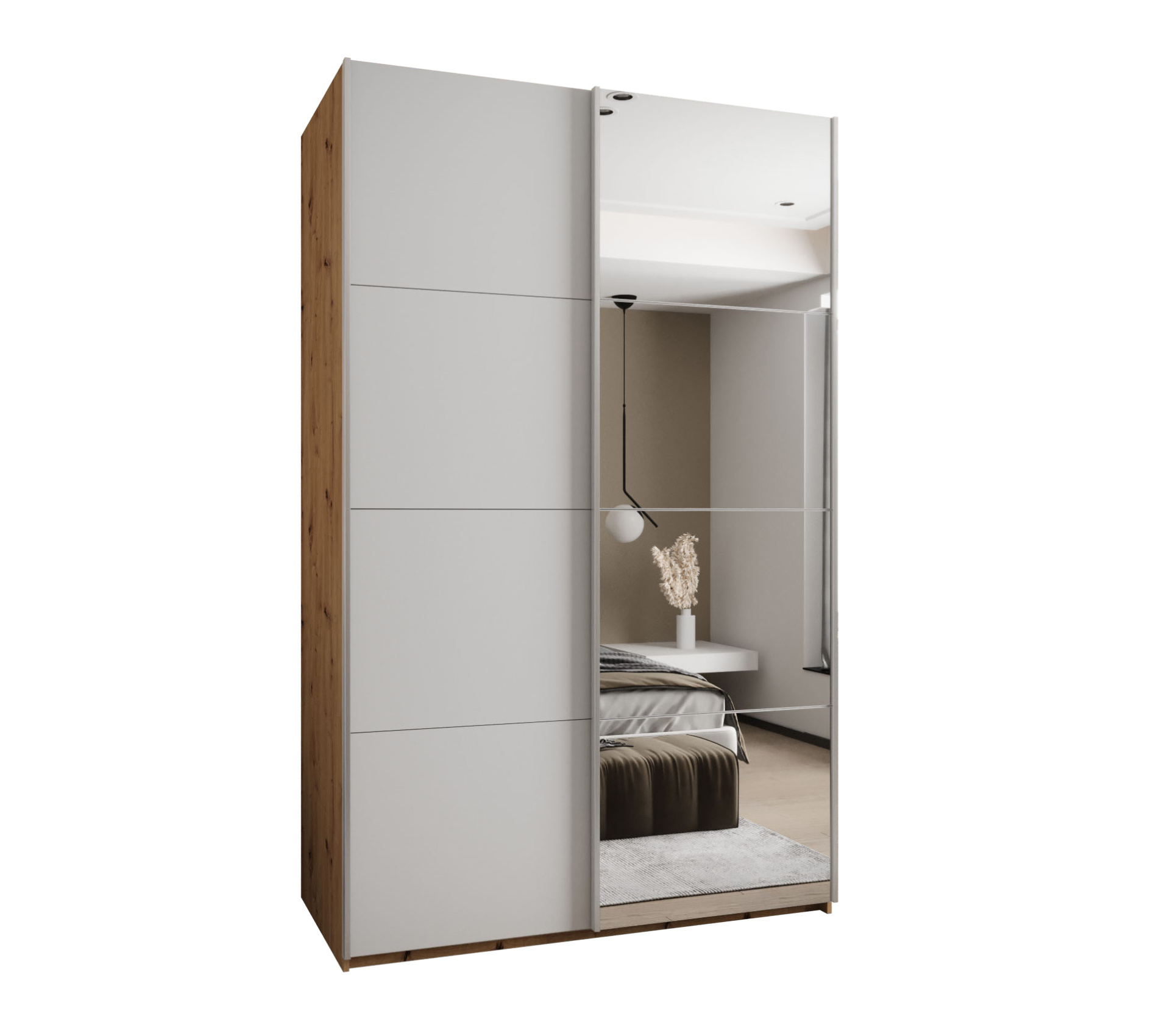 Szafa przesuwna wysoka Lux 3 150 x 64 x 245,5 cm artisan + biały + u. srebrny - Abiks Meble