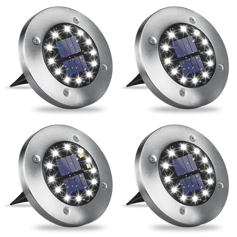 Lampa LED solarna 4szt ogrodowa 12xSMD IP44 zimna biel 6500K wbijana srebrzysta MasterLED