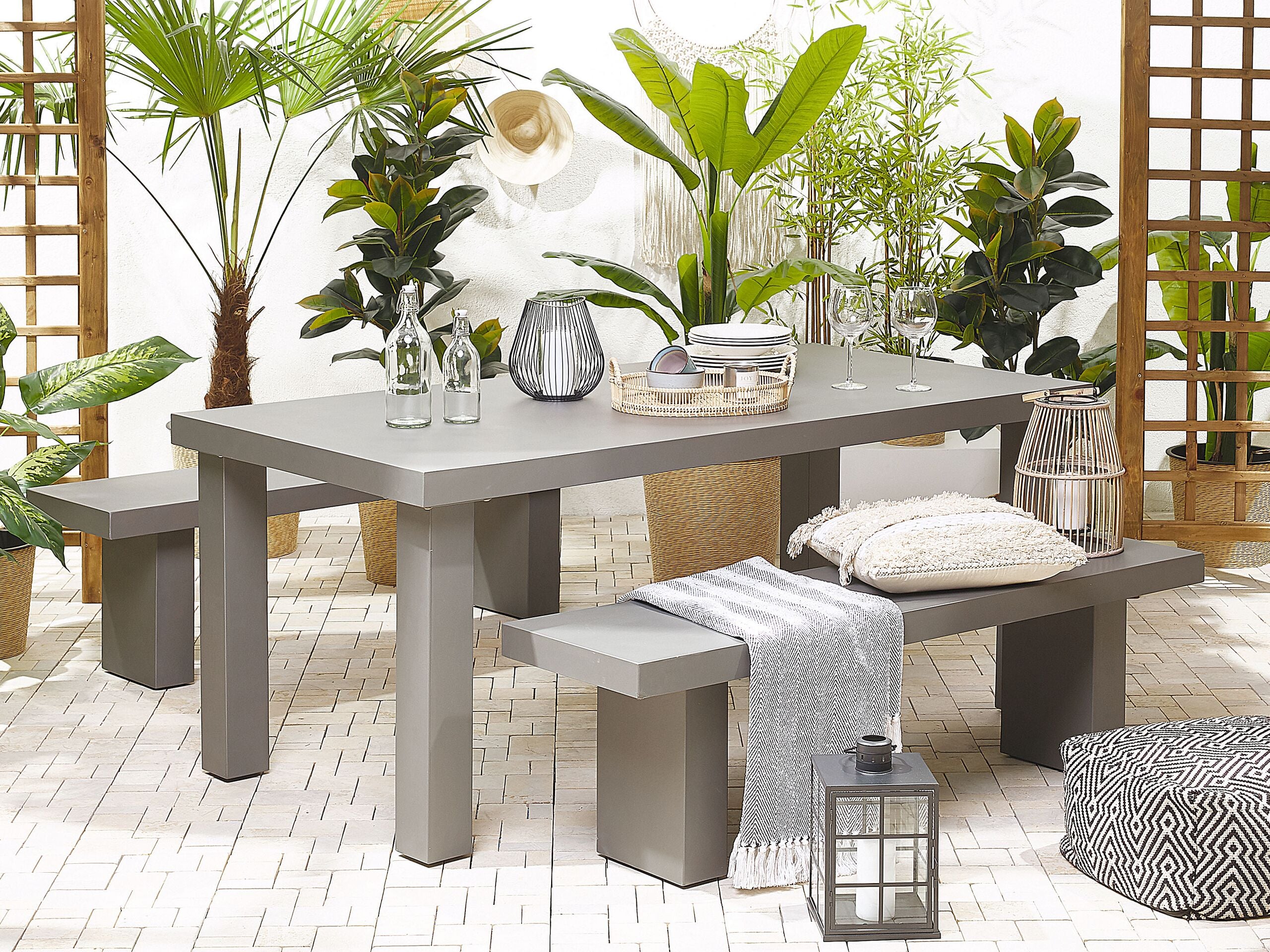 Set dining pentru grădină cu bănci cu 4 locuri TARANTO Gri Fibrociment