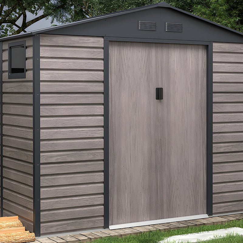 Wiata ogrodowa ADELMO ze stali galwanizowanej, drewnopodobnej – kolor szary – 5,40 m²