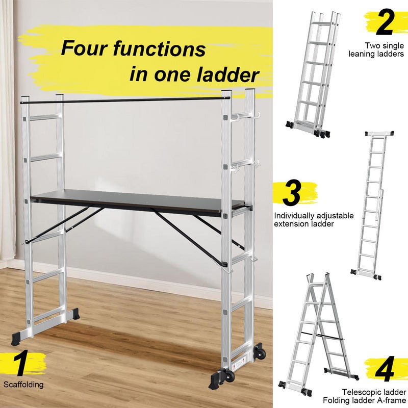 Echafaudage pliant ,Hauteur de travail maximale de 2.76m, argent - 3