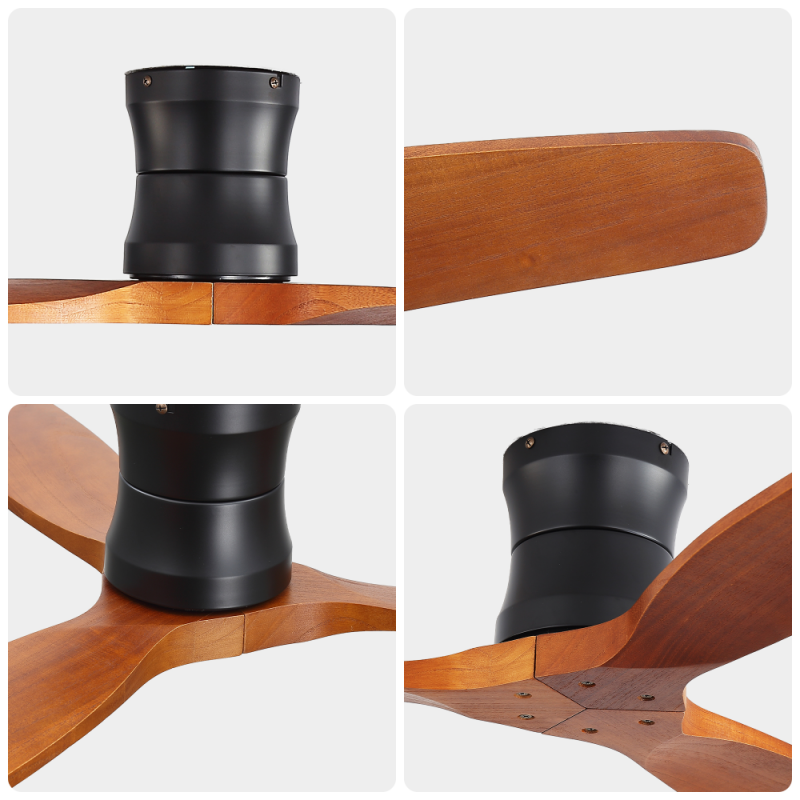 Ventilateur plafond 132 cm noir mat sans lumière, 3 pales bois massif, télécommande, moteur DC silencieux, minuterie - 6
