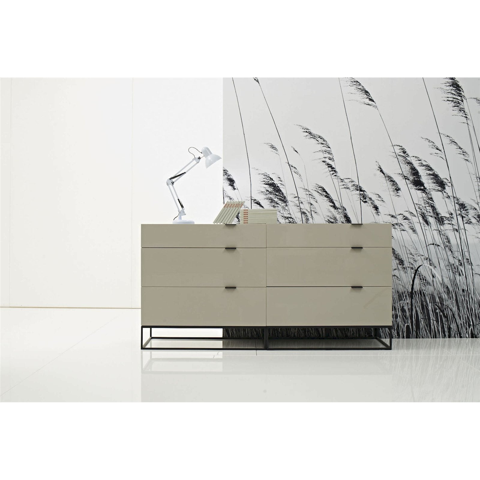 Commode laqué structure acier noir 80 x 45 x 80 cm Gris perle - 4