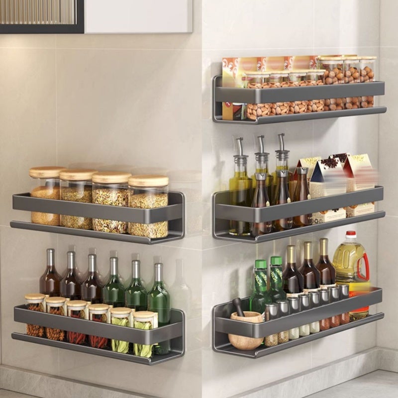Étagère murale pour épices en acier inoxydable 50×10×5,5 cm, sans perçage, multifonction, robuste et facile à installer - 7