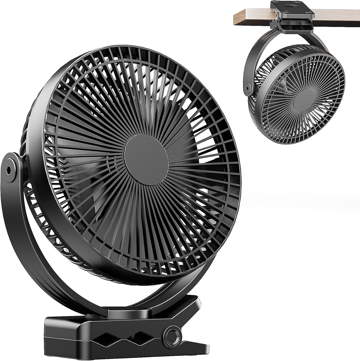 Ventilateur de bureau à pince, rechargeable, 15,5 cm, rotation à 360°, USB-C, Adler