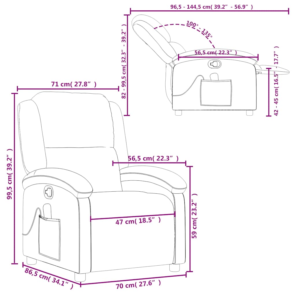 Fauteuil de massage inclinable noir velours vidaXL - 3