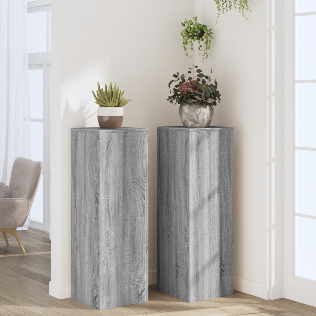 Supports pour plantes, 2 pièces, gris, panneau de bois - 3
