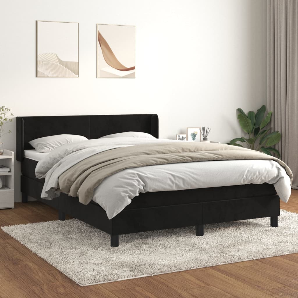 Sommier à Ressorts 160x200 Cm Velours Noir - Cadre De Lit Confortable 25kg