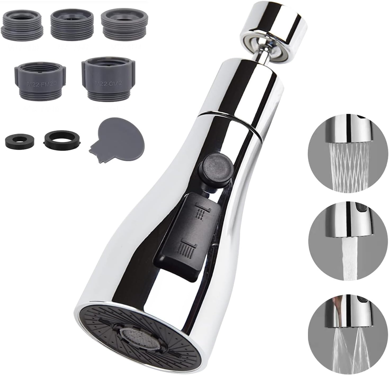 Douchette évier Bokaiya 360° 3 Modes - Embout De Robinet Orientable, Chrome, ABS