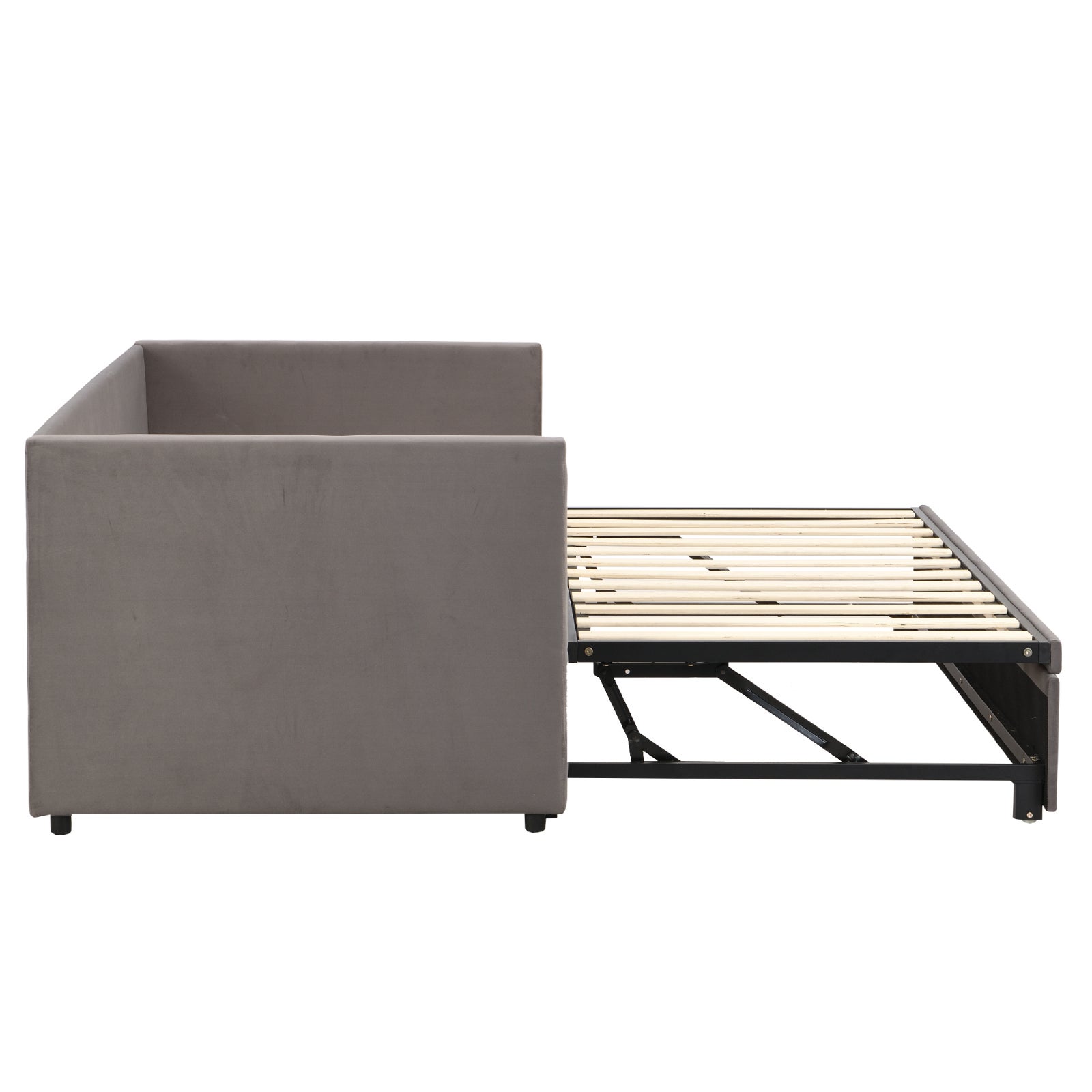 Canapé convertible lit 90/180x200 cm, avec lit gigogne, sommier à lattes, structure métallique, revêtement en velours, lit double - Gris - 8