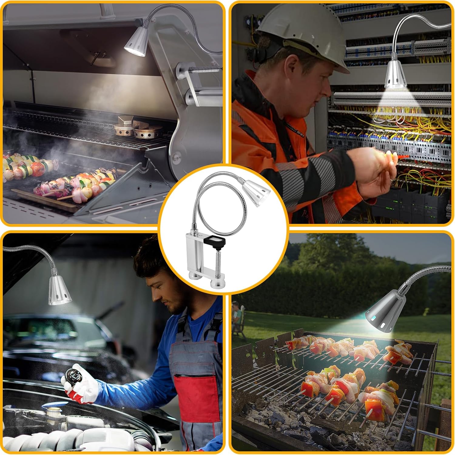 Magnetyczna lampa do grilla – 12 superjasnych diod LED z elastyczną szyjką – zasilana bateryjnie – na kemping - 4