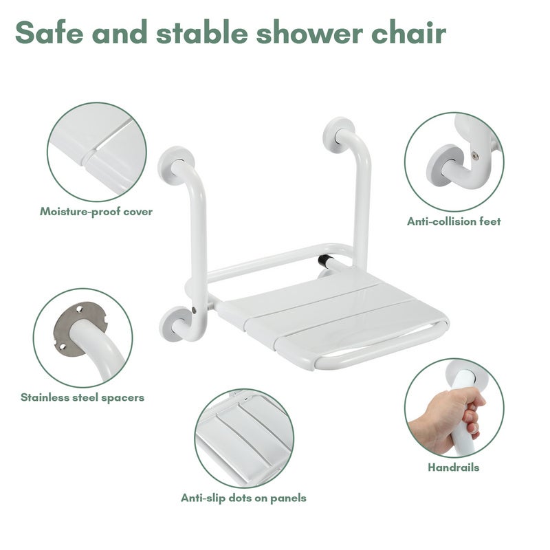 Tabouret de douche rabattable Sièges Fixation murale 304 Inox ABS 35x32.5cm Tabouret de bain Siège de douche mural - 2