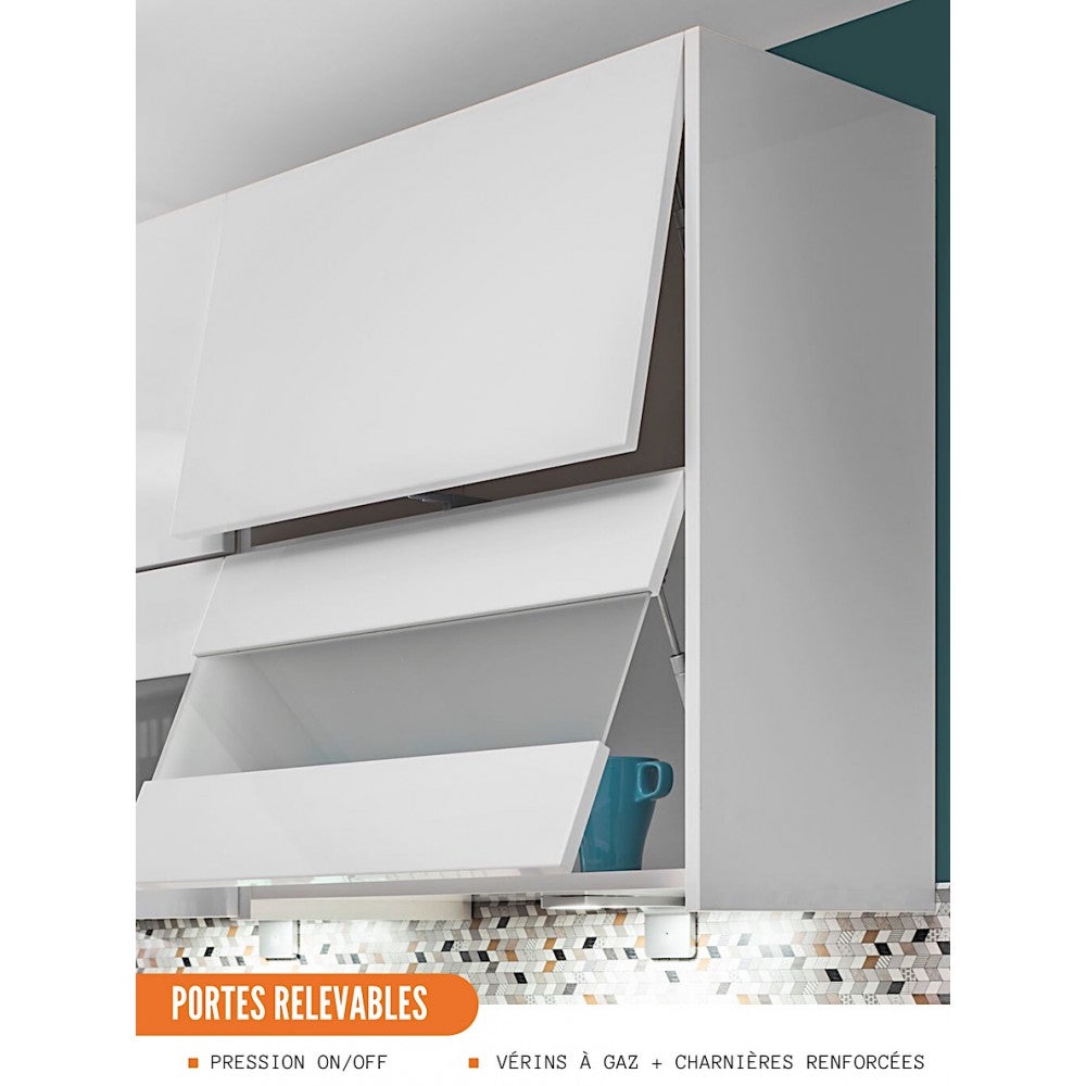 Cuisineandcie - Meuble haut SLIM de cuisine Bellissi Blanc Brillant 1 porte relevable L 90 cm - 5