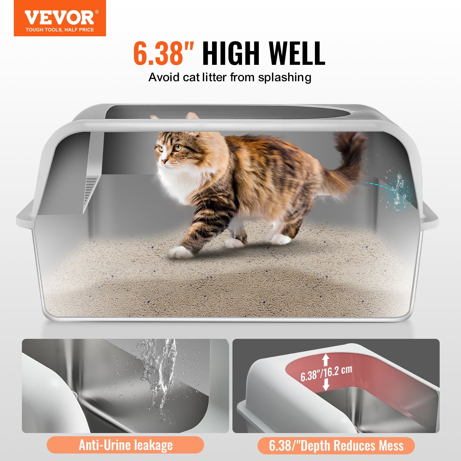 Boîte à air pour chat,VEVOR profondeur 152,4 mm,en acier inoxydable,avec détergent,filtre,hauteur horizontale,sans odeur,facile à neter - 2
