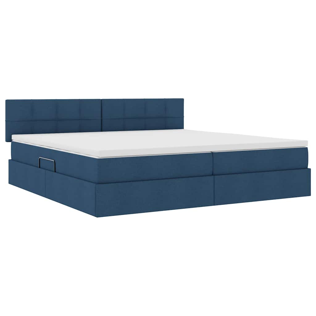 Lit avec rangement et matelas en velours bleu pour la chambre, 200 × 200 cm - 5